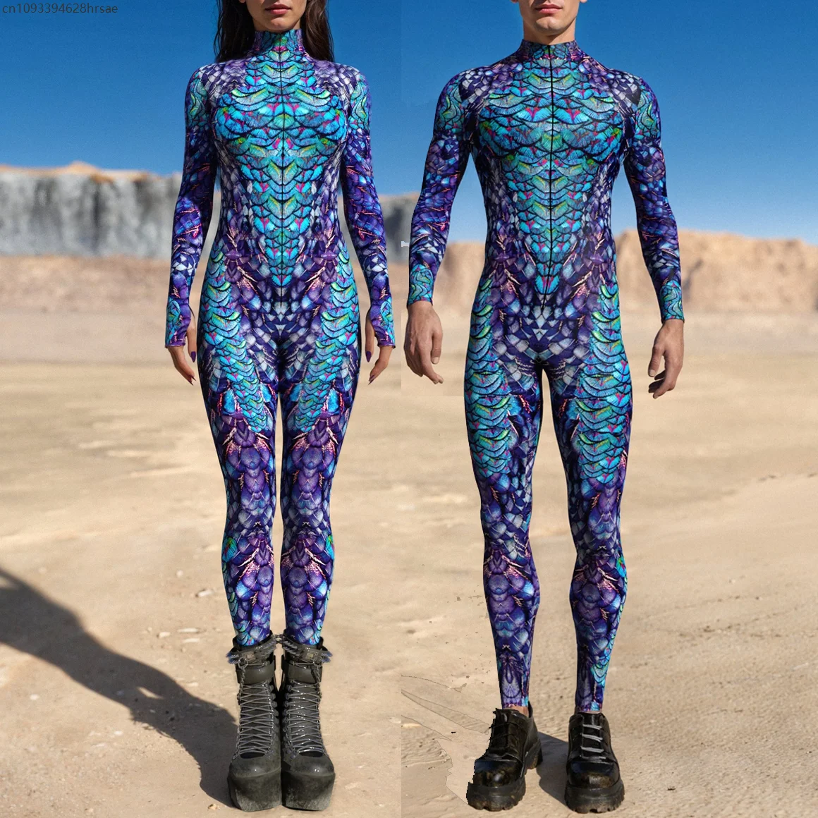 

2025 Men Women Couple Peacock Skin Jumpsuit Lover 3D Printed Cosplay Punk Zentai Suit Festival Party New Year Rave Bodysuit