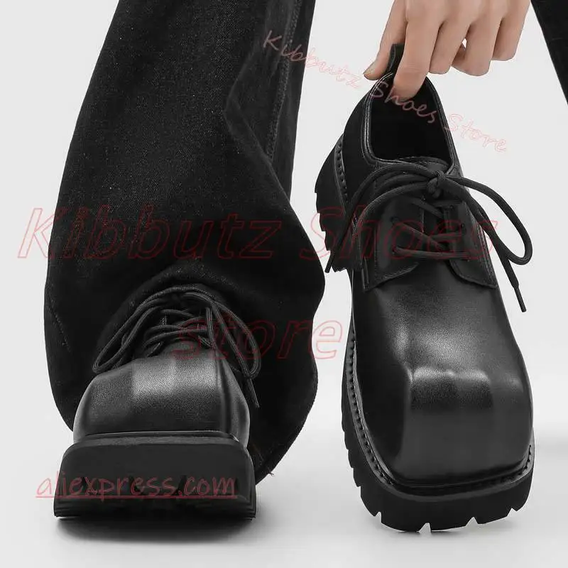 Platform Lace Up Pumps Shoes Chunky Sole Round Toe Buckle Strap Punk Grunge Men Streetwear Casual Women Footwear Leather Fashion
