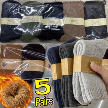 Calcetines de lana merina para hombre, medias súper gruesas y cálidas de alta calidad, estilo Retro Harajuku, contra el frío y la nieve, 5 pares