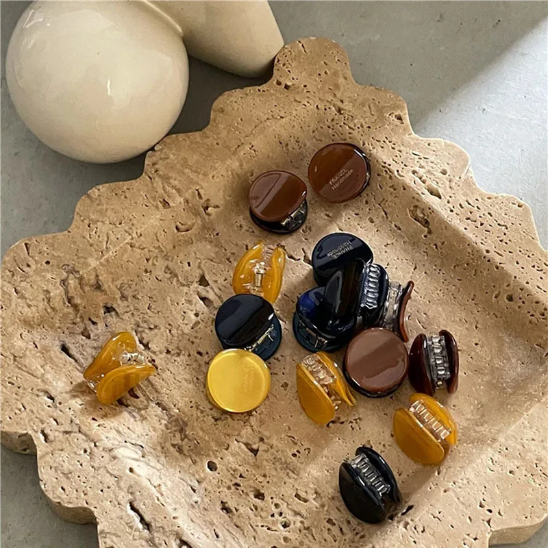 Cute Coffee Orange Round Mini Hair Claw Bangs Side Hairpin Gold Acrylic Hair Edge Clip Sweet Elegant Styling Tools Accessories