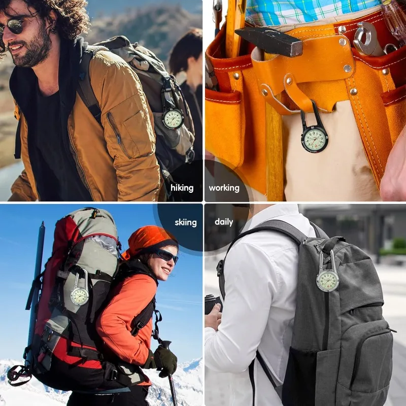 Outdoor Sport Digital Carabiner Clip Watches Mini Round Dial Arabic Numbers Quartz Analog Clip Carabiner Hook Watch