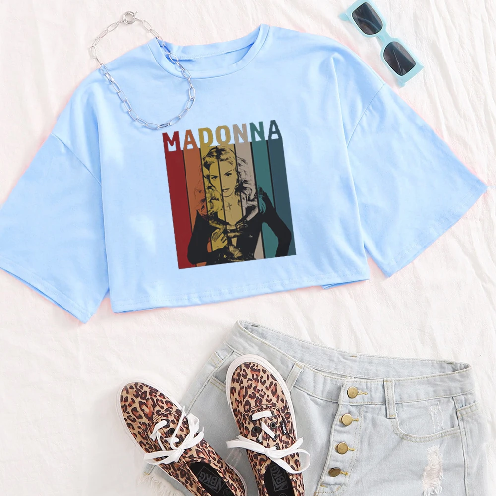 Madonna a camisa Tour Celebration para meninas, blusa com o pescoço, mangas curtas, presente casual dos fãs, roupas regulares, impressão super curta, 2024