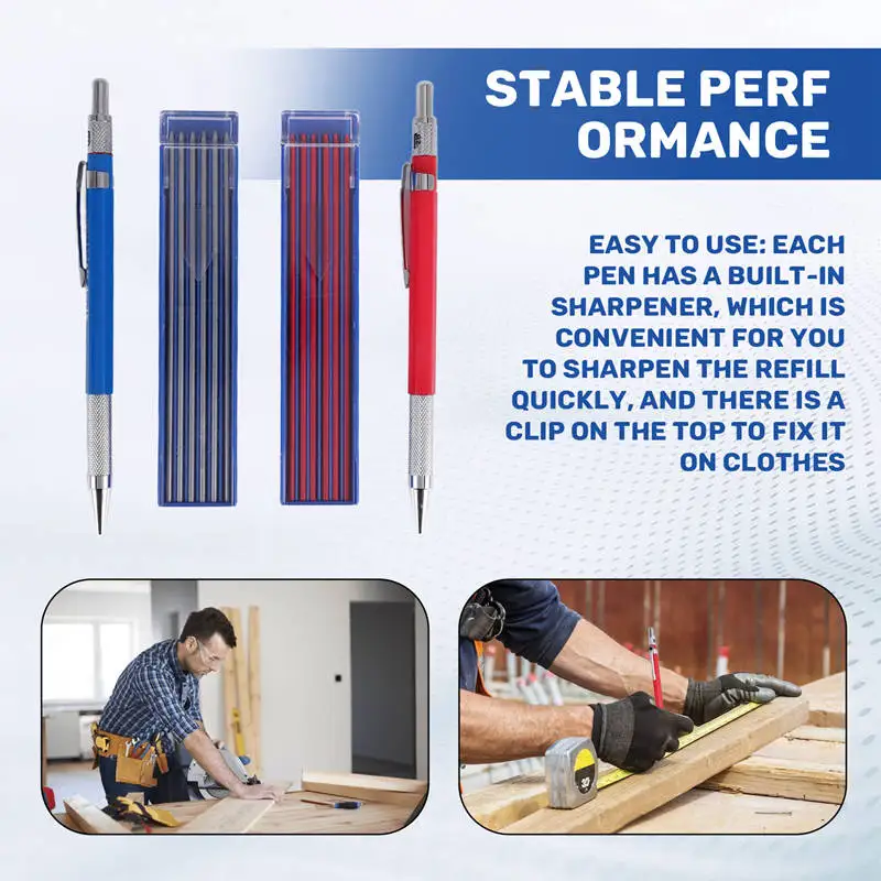 2 Pcs Streak Welders Pencil With 24 Pcs 2Mm Refills Mechanical Pencil With Built In Sharpener Carpenter Pencils