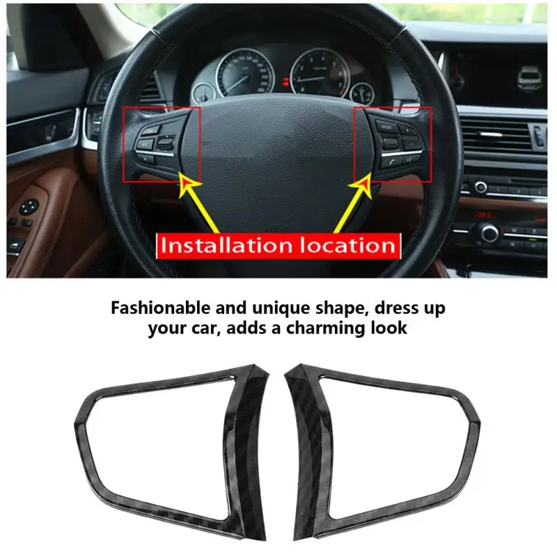 2pcs Car Styling Interior Steering Wheel Button Cover Trim Frame Carbon Fiber for BMW 5 Series F10 2011 2012 2013 2014 2015 2016