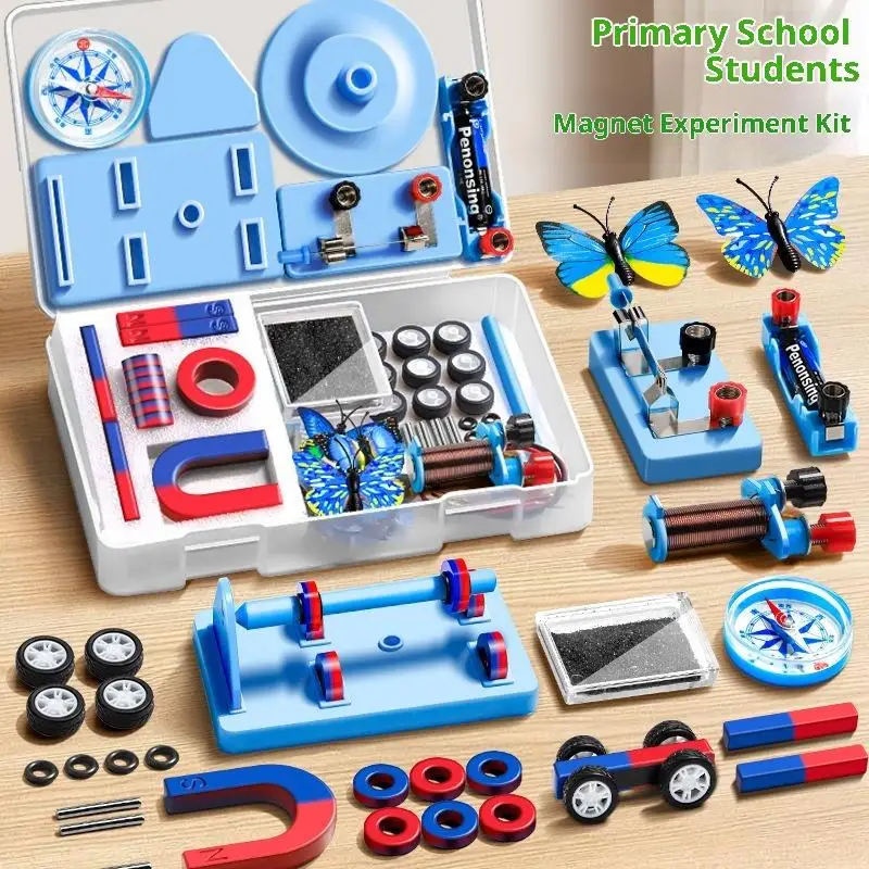 STEM Magnet Science Kit for Kids, Educational Physics Experiment Set with Horseshoe Magnets & Compass