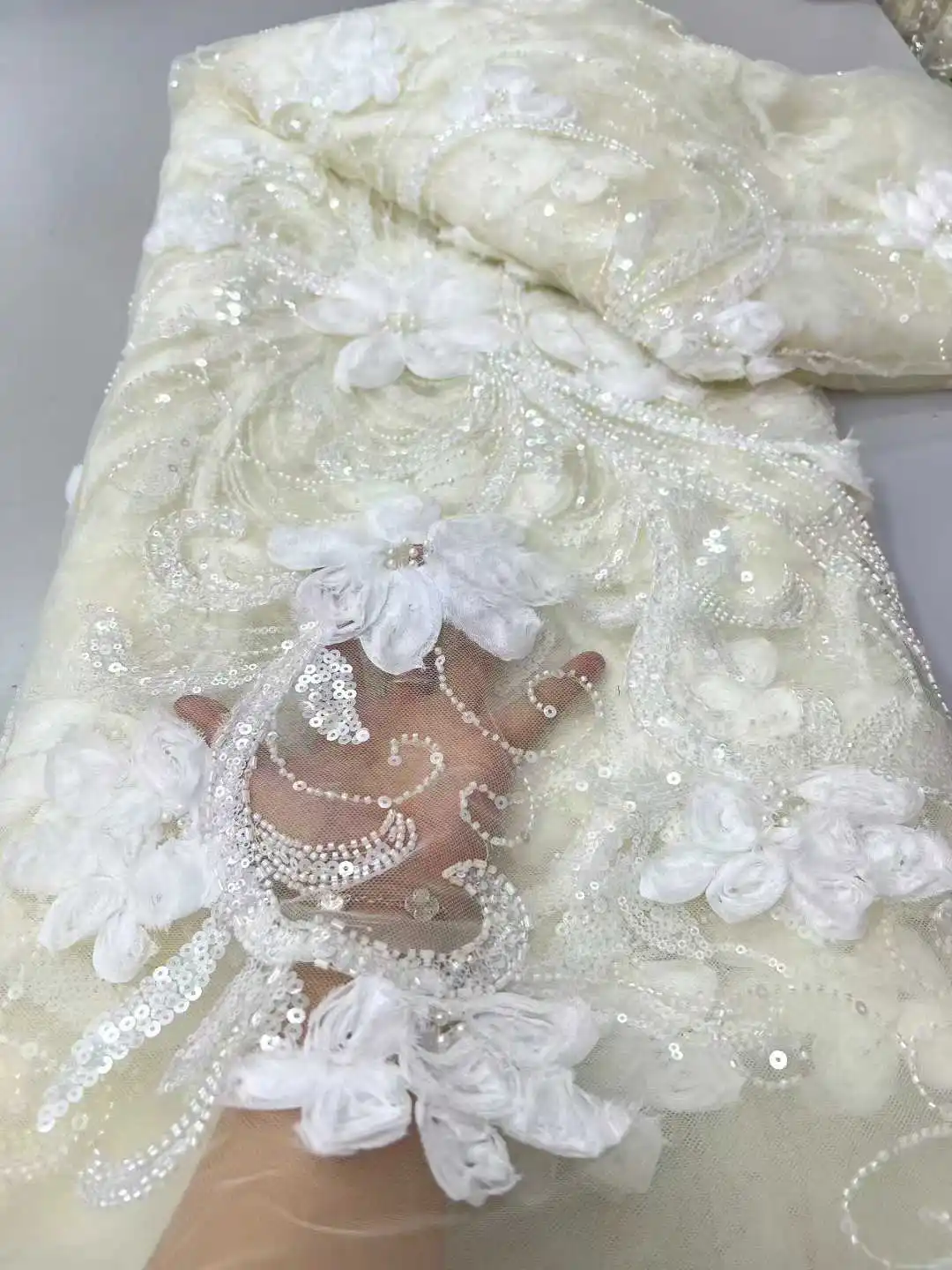 Afrikanischer Spitzenstoff, Pailletten, Perlen, Bräutigam, nigerianische Braut, hochwertiger französischer Tüll-Spitzenstoff für Hochzeitsfeierkleider