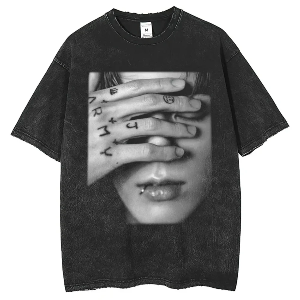 

Retro Grunge Portrait Washed T-Shirt - Black Distressed Tee Print, Oversized Fit, Ideal for Streetwear & Edgy Style Enthusiasts