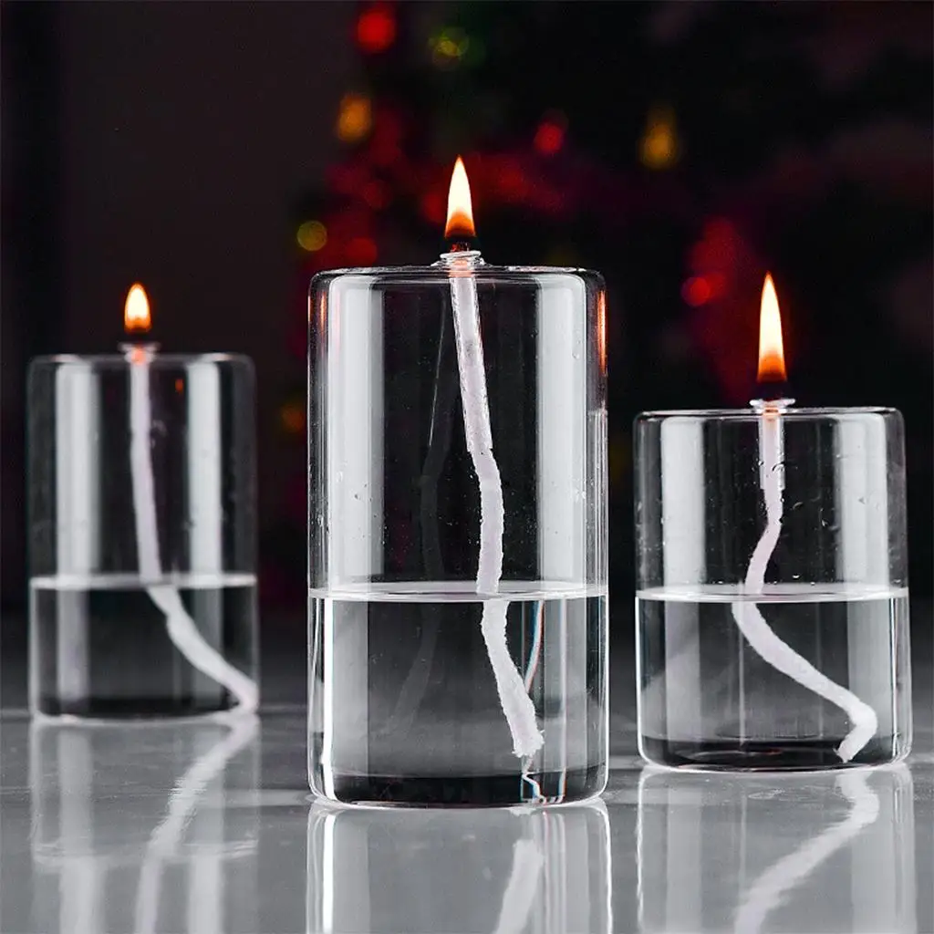 Refillable Glass Oil Candle Oil Lamp for Bedroom Wedding Dining Party Holiday Decor Decorative Candlestick Holder