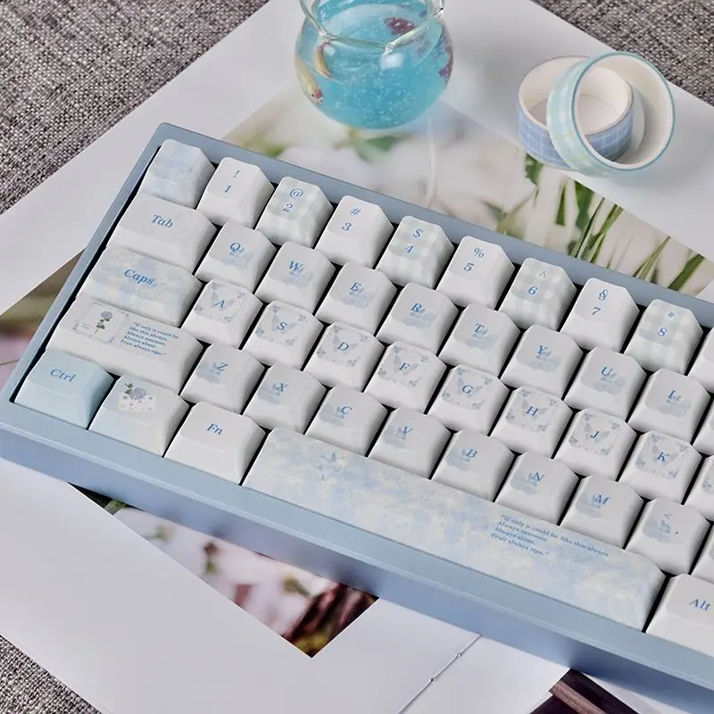 

Mengdie highly simple blue sublimation PBT personalized keycaps customized for mechanical keyboard full set