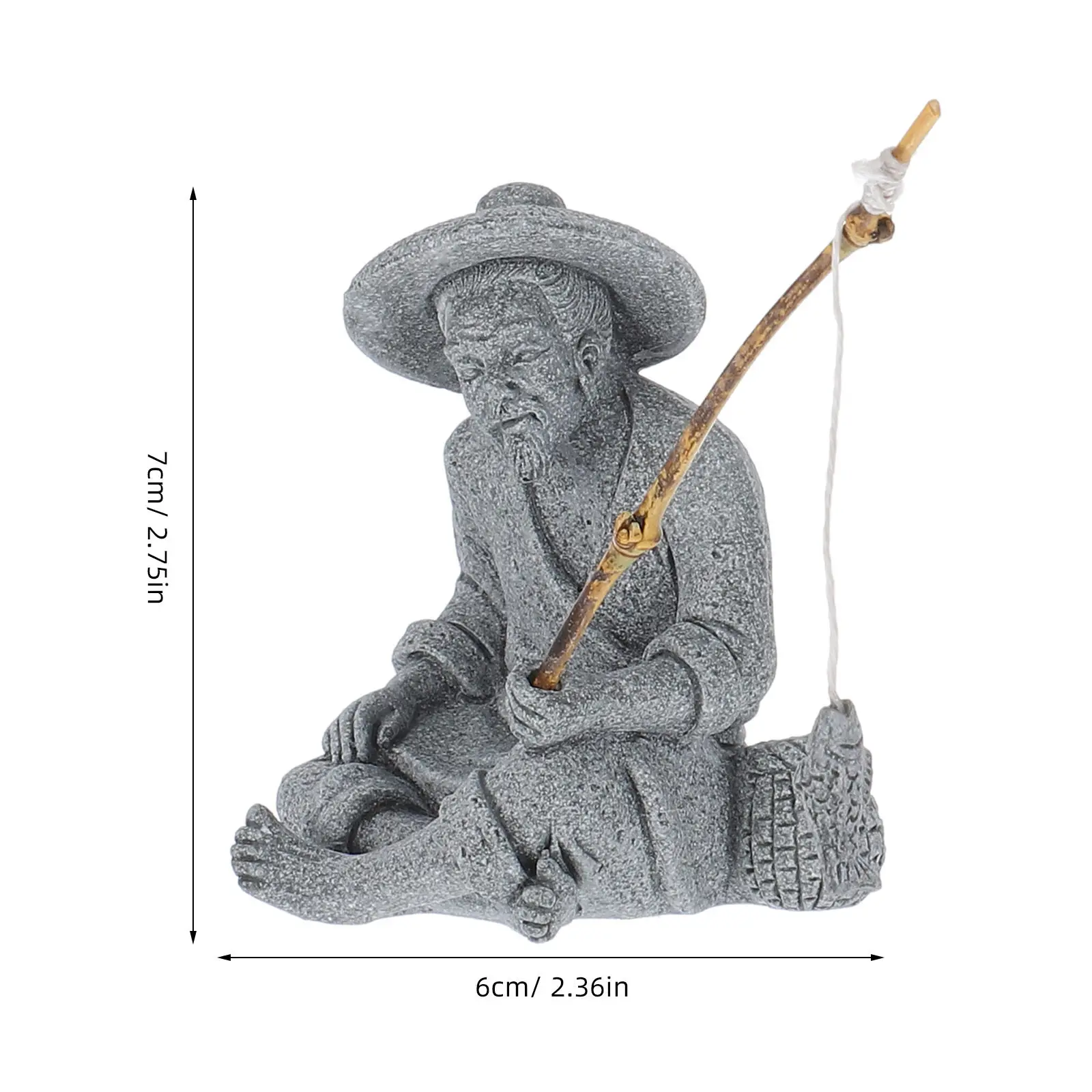 Mini Fisherman Garden Statue Realistic Elderly Fisher Sculpture for Bonsai Displays Outdoor Patio Balcony Aquarium Micro