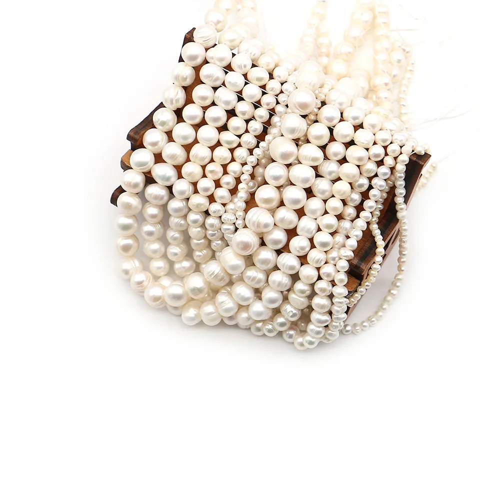 Exquisite Natural Freshwater Threaded Irregular Round Beads with Straight Holes DIY Jewelry Beads Necklaces Bracelets Gifting