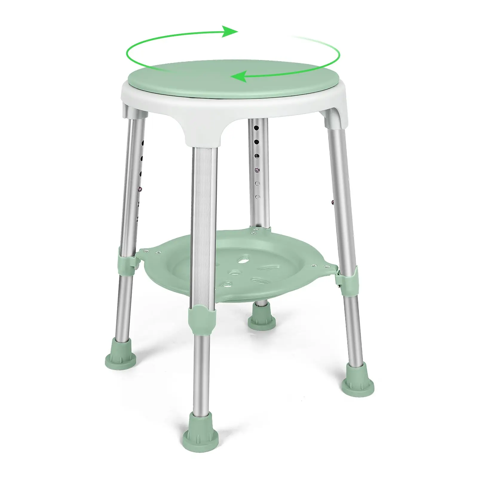 

360° Swivel Shower Stool With Storage Tray Adjustable Aluminum Bathroom Chair For Adults