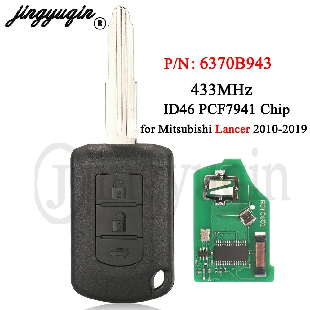 

jingyuqin 3 Buttons P/N: 6370B943 Smart Remote Car Key 433MHz ID46 PCF7941 Chip for Mitsubishi Lancer 2010-2019 Fob