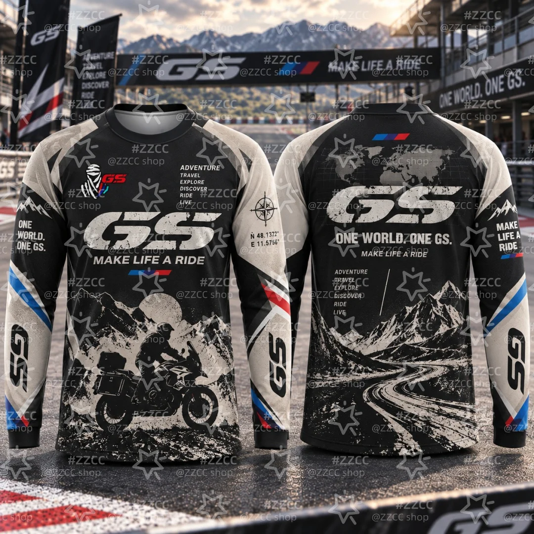 GS Adventure Motorrad Long Sleeve T‑Shirt Men Women Kids Motorcycle Adventure Mountain Graphic Tee Casual Moto Biker Riding Tops