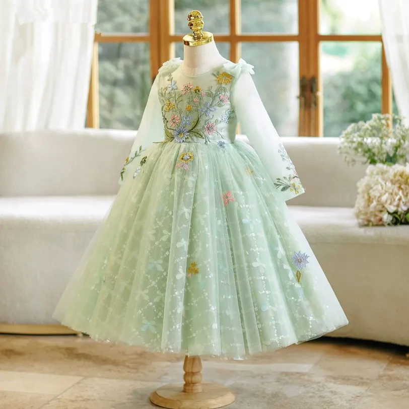 Hochwertiges Mädchen-Geburtstags-Prinzessinnenkleid, grünes Kleid für Klavierauftritte, Kindergarten-Veranstaltungen, Modenschau-Kleid A5069 – Detail 5