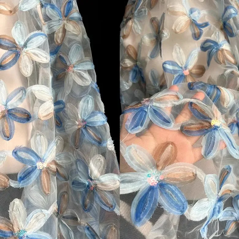Siatkowany, z cekinami tkanina z haftem kwiatowym 3D koronka kreatywna tło dekoracyjne sukienka designerskie tkaniny