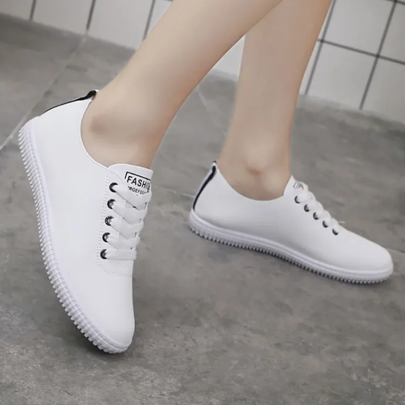 Women\'s pu Leather Sneakers Women Casual 2024 Fashionable Sports Shoes Vulcanized spring Summer Flat Shoe Ladies White Lacing 40