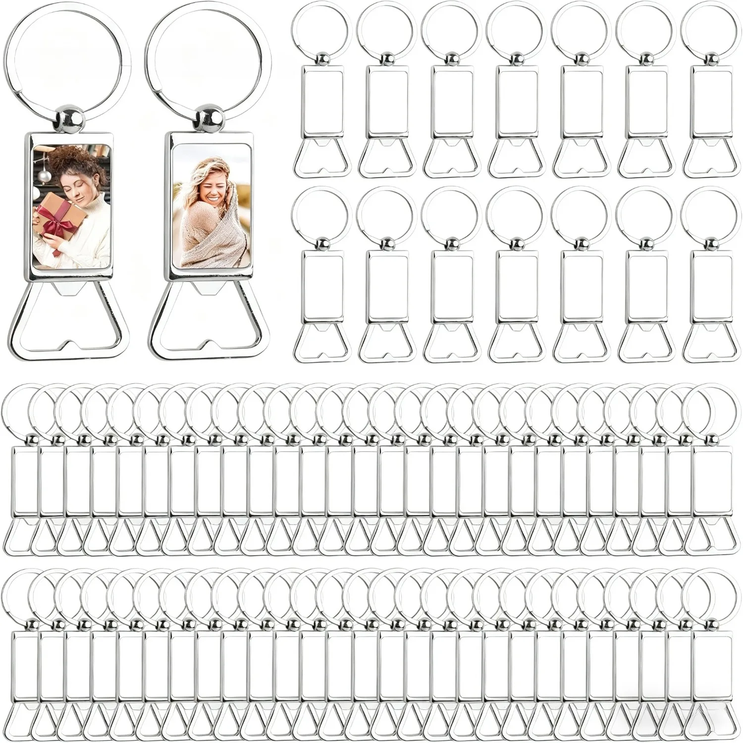 

10pcs Sublimation Blanks Keychain Bottle Opener – Blank Rectangle Key Rings for Heat Transfer Printing, DIY Gifts for Holidays