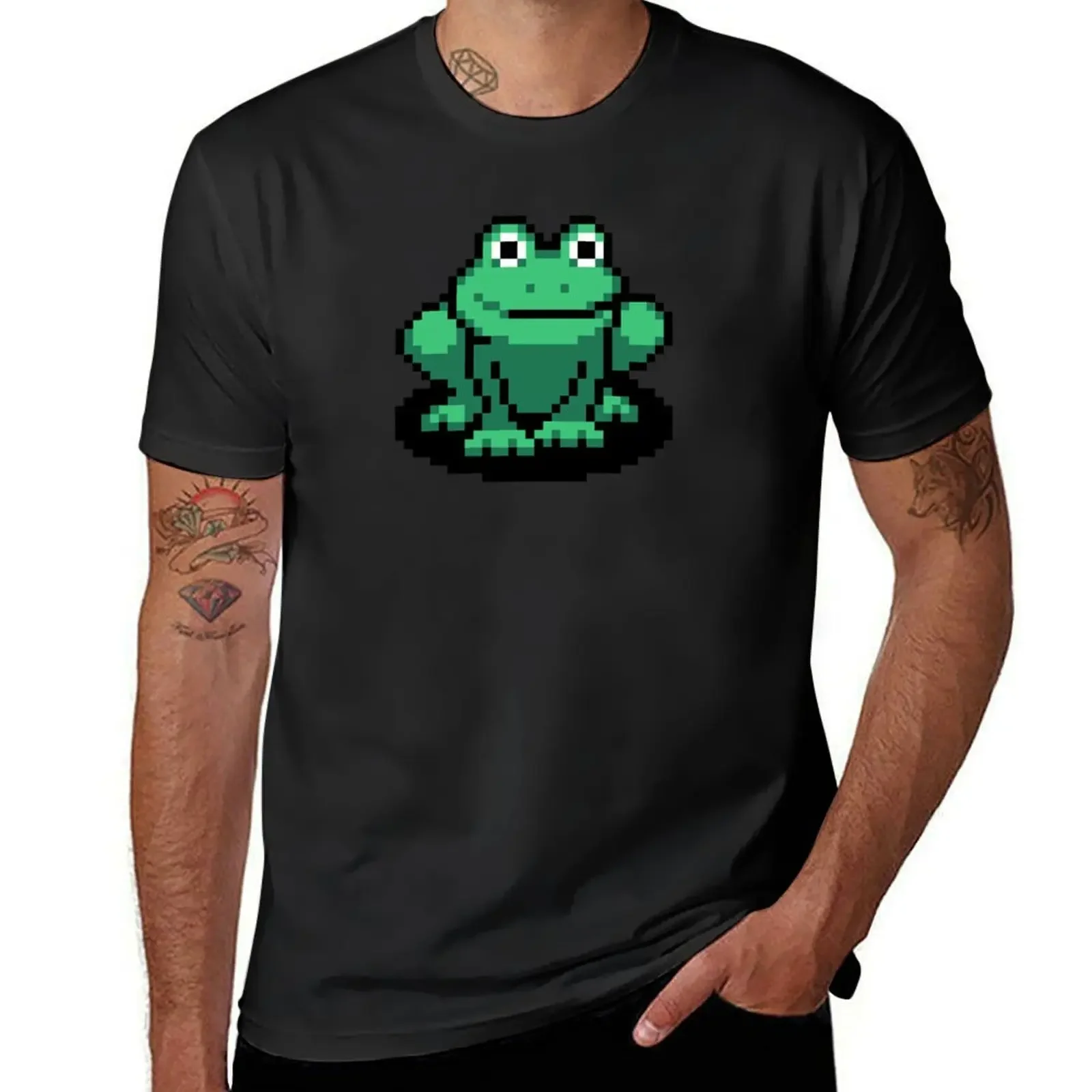 

Friendly Frog Pixel Art T-Shirt vintage graphic tee funny shirt cotton plus size clothes mens t shirts