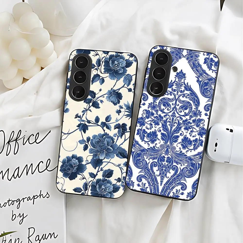 Blue And White Porcelain Liquid Silicone Phone Case For Samsung Galaxy S21 S22 S23 S24ULTRA S25ULTRA FE Ultra Plus5G A52S S26