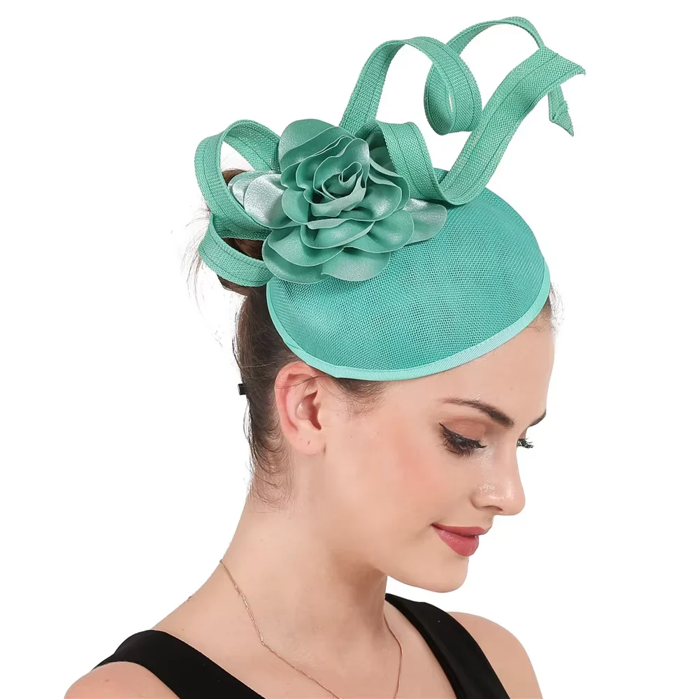 Emerald Green Fascinator Hats For Elegant Women Wedding Church Cocktail Headwear With Nice Flower Hair Accessories Headbands