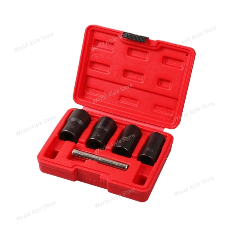 5-piece Anti-slip Socket Set, Chrome Molybdenum Steel Nut Disassembly Tool, Wear-resistant and Slip-proof Nut Remover