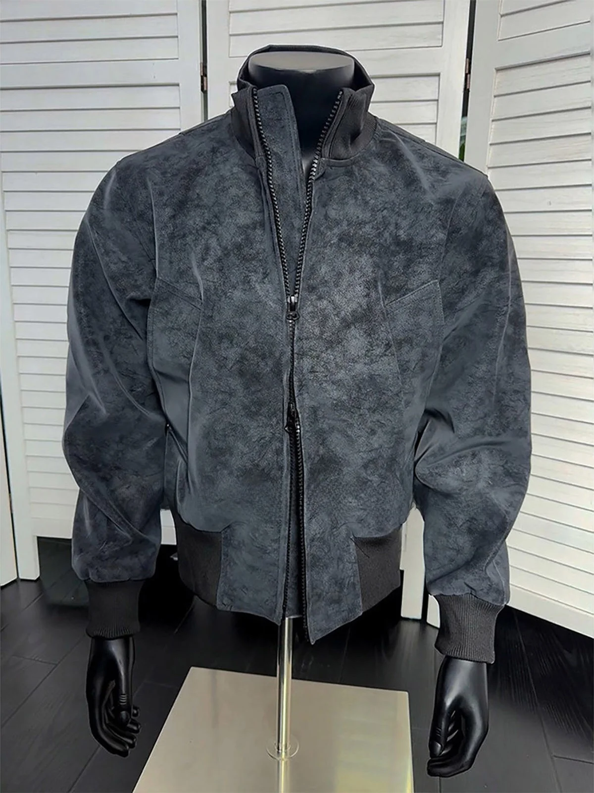 American Dyed PU Leather Biker Jacket Men's Short Style Baseball Collar Autumn High-End Feeling Loose Fit Youthful Popular