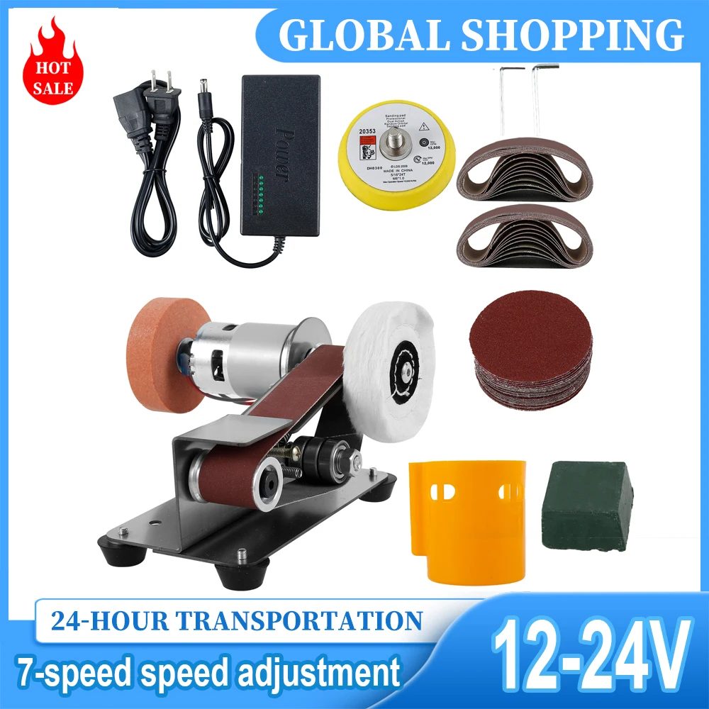 Mini Belt Sander Multifunctional Electric Belt Grinder 7 Adjustable Speed Low Noise 15° Cutter Sharpener Sander Tool