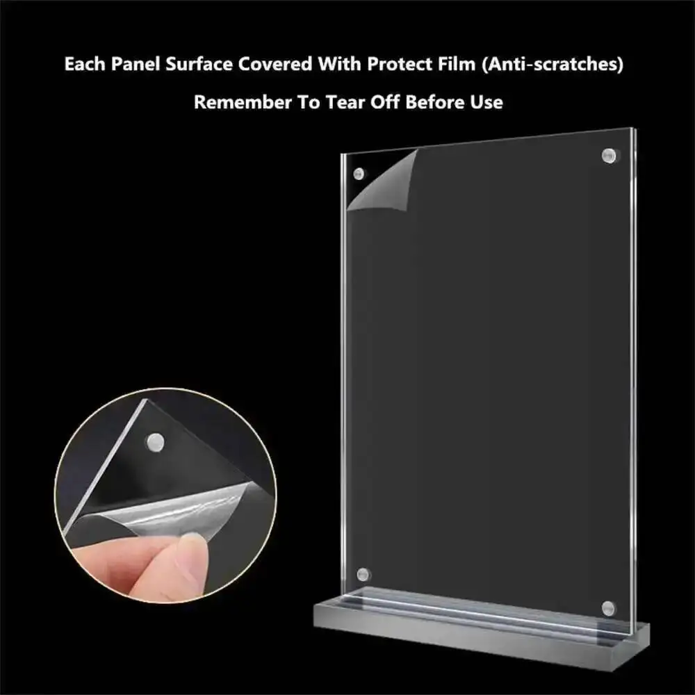 Magnetic Double-sided T-type A4 Acrylic Bracket Business Card Display Stand Menu Paper Photo Frame