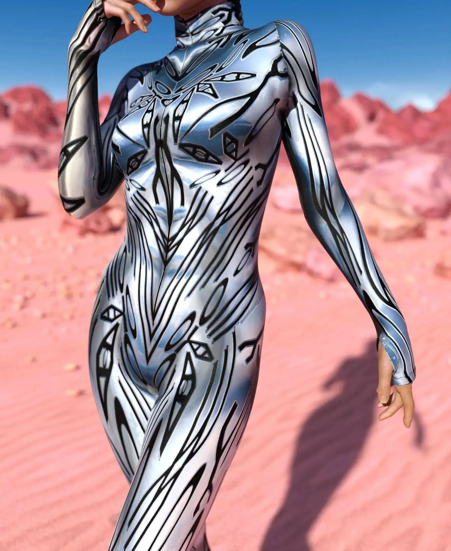 Mechanischer Rüstungs-Roboter-Bodysuit für Frauen, Skelett-Cosplay, Punk-Zentai-Jumpsuit, Kostüm für Halloween-Party, Aufführung, Maskerade – Detail 5
