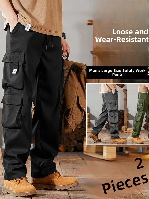 Mens Wear Resistant Work Trousers Lightweight Quick Dry Spring Autumn Dirt Work Pants Construction Site Casual Loose Fit