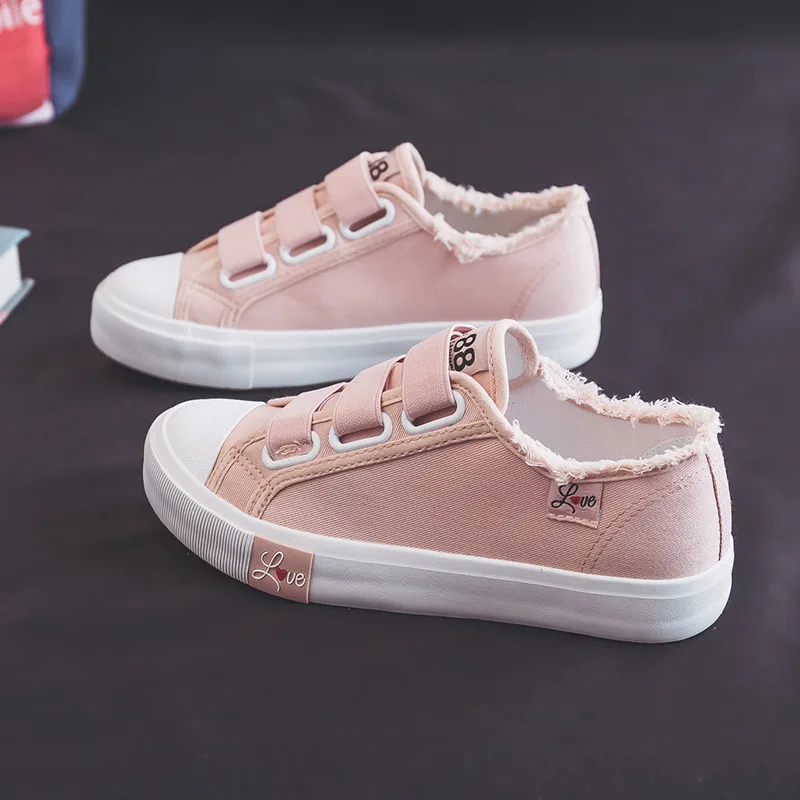 Casual Fashion Hook and Loop Sneakers Flat Bottom Walking Shoes Low Top Slip on Non-slip Velcro Sneakers Pure Color Board Shoes