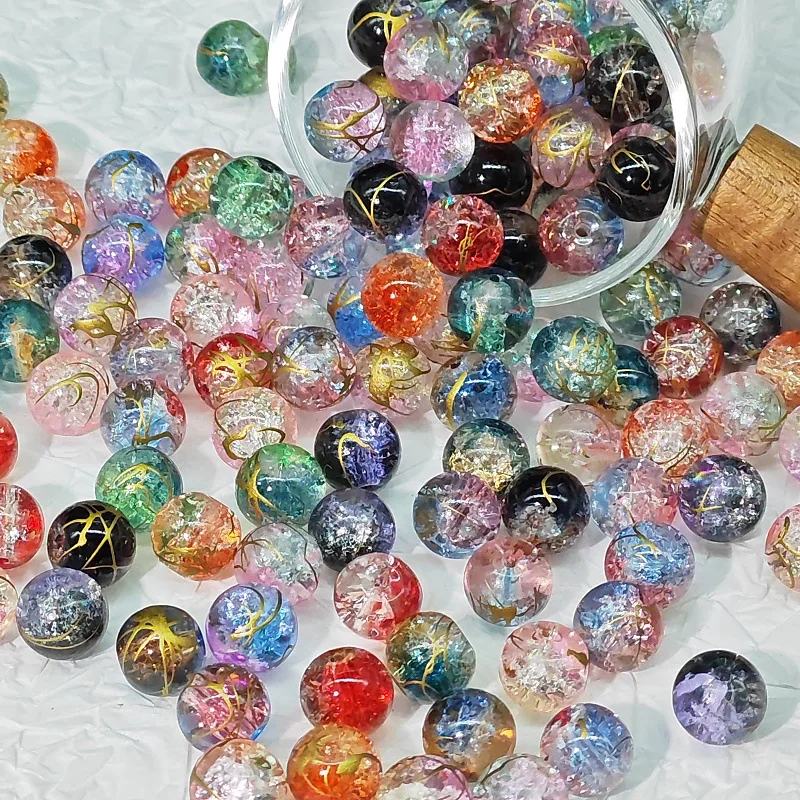 20/50pcs 8/10mm Burst Ice Through Colourful Glass Beads Round Loose Beads for Jewelry Making DIY Bracelet Accessories Supplies