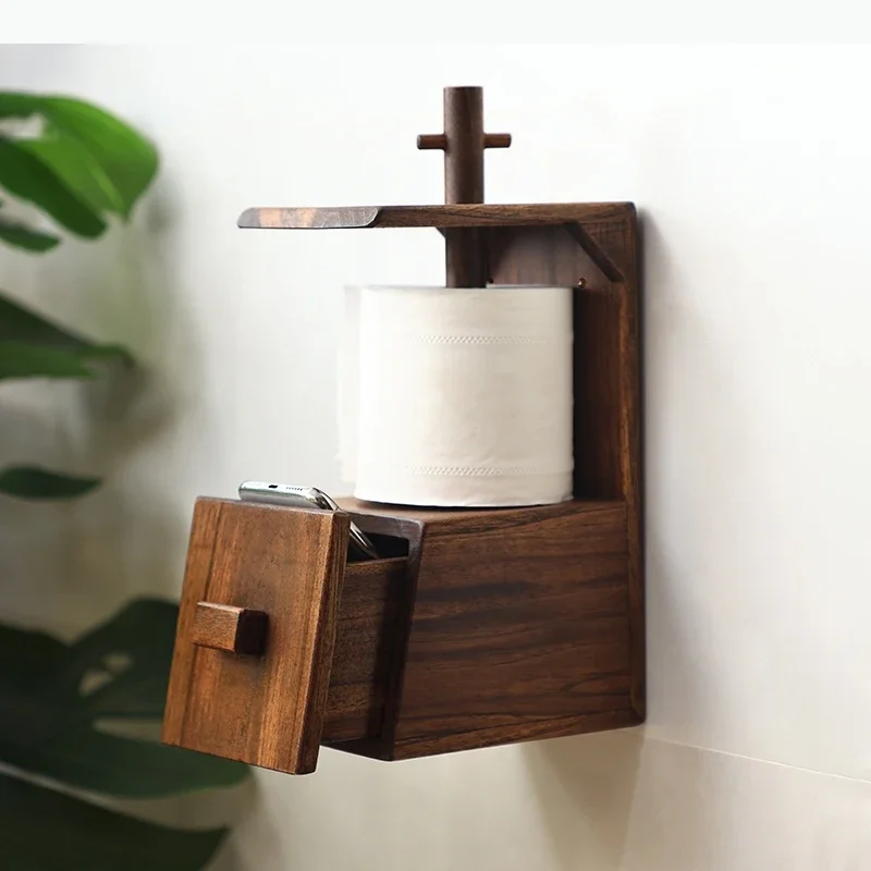 Vintage Wooden Tissue Holder Toilet Roll Paper Holder Wall Mounted Paper Holder Paper Towel Holders Wall Shelf Storage Box
