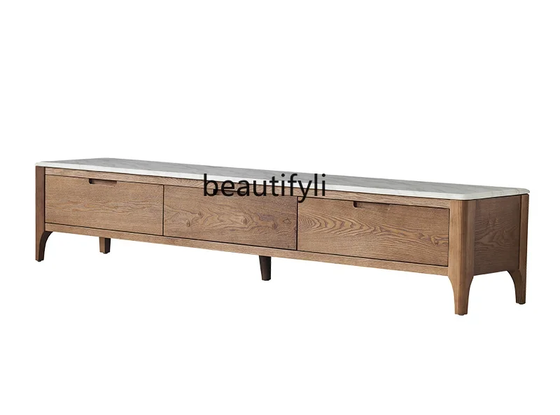 

Marble TV Cabinet Nordic Small Apartment Simple Stone Plate Living Room Solid Wood Floor Cabinet Floor Cabinet