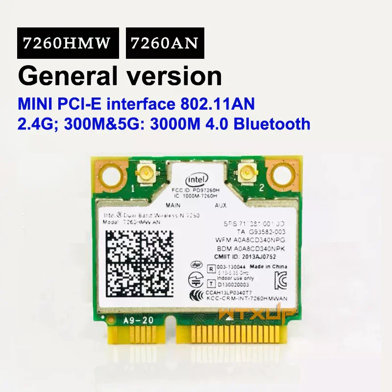

1Pcs Mini PCI-E Dual-Band 2.4G/5Ghz Wireless Network Card AC 7260 7260HMW Bluetooth 4.0 802.11a/b/g/n