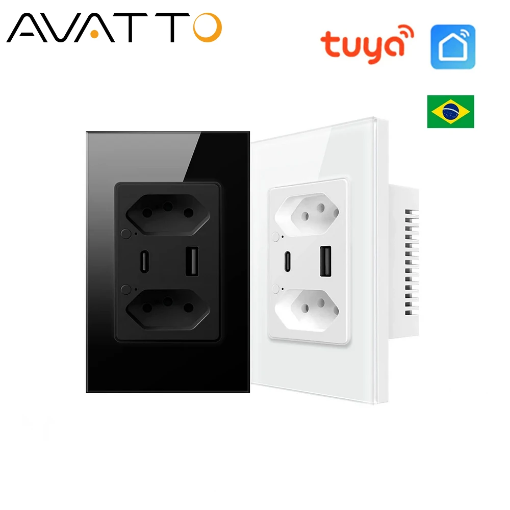 

AVATTO Brazil Stand Wi-Fi умная настенная розетка с USB-портом Type-C, индивидуальное управление, розетка Tuya, работа для Alexa Google Home