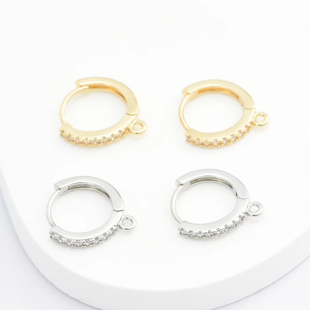 1 Pair Earring Hooks Brass With Zircon 18K Gold/ Rhodium Plated Earwires Fastener DIY Earring Jewelry Making Accessories