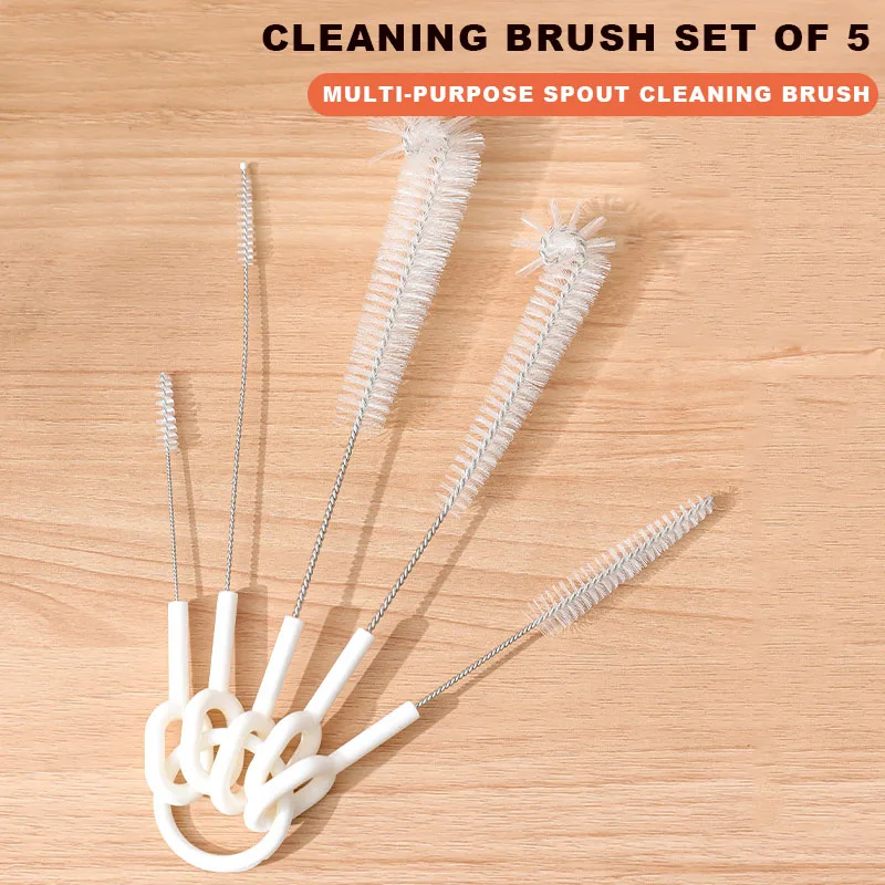 

5Pcs Nylon Cleaning Brush Set Test Tube Bottle Straw Washing Cleaner Bristle Kit Household Cleaning Tools Accessories