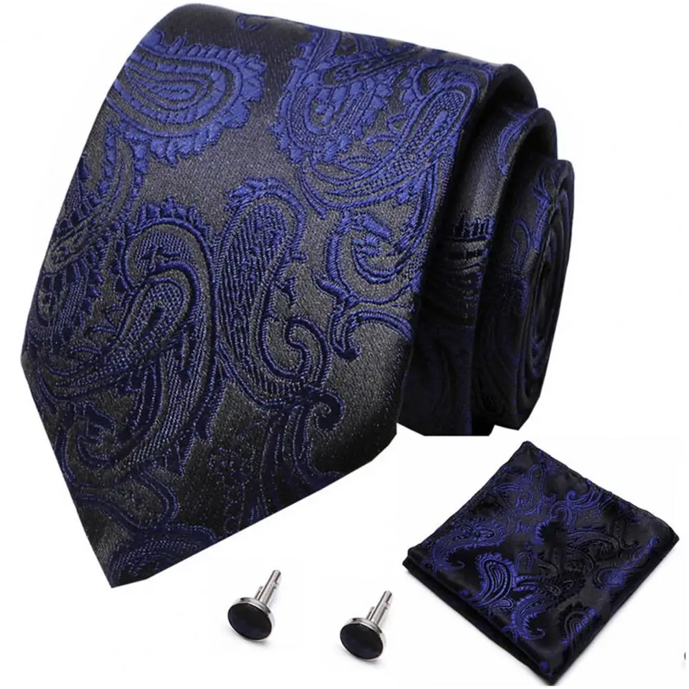 1 Set Men Tie Striped Formal Arrowhead Type Exquisite Silk-like Looking Tie Cufflinks Pocket Squares Clothing Accessories 남자 넥타이