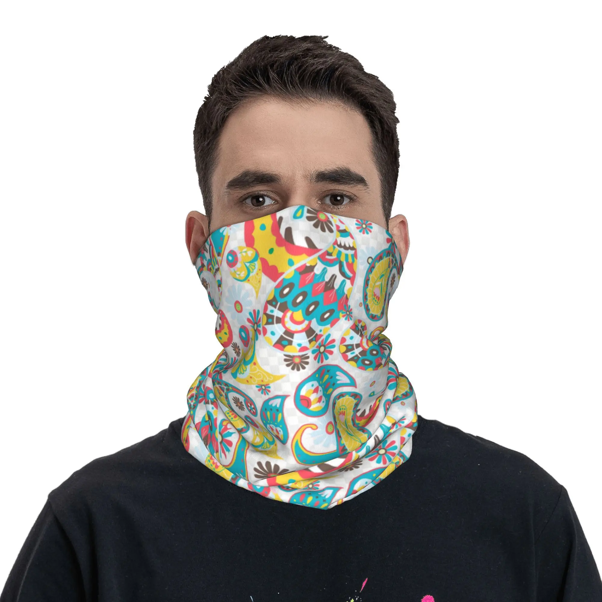 Custom Colorful Retro Paisley Pattern Neck Gaiter Women Men UV Protection Winter Swirly Art Bandana Scarf for Ski