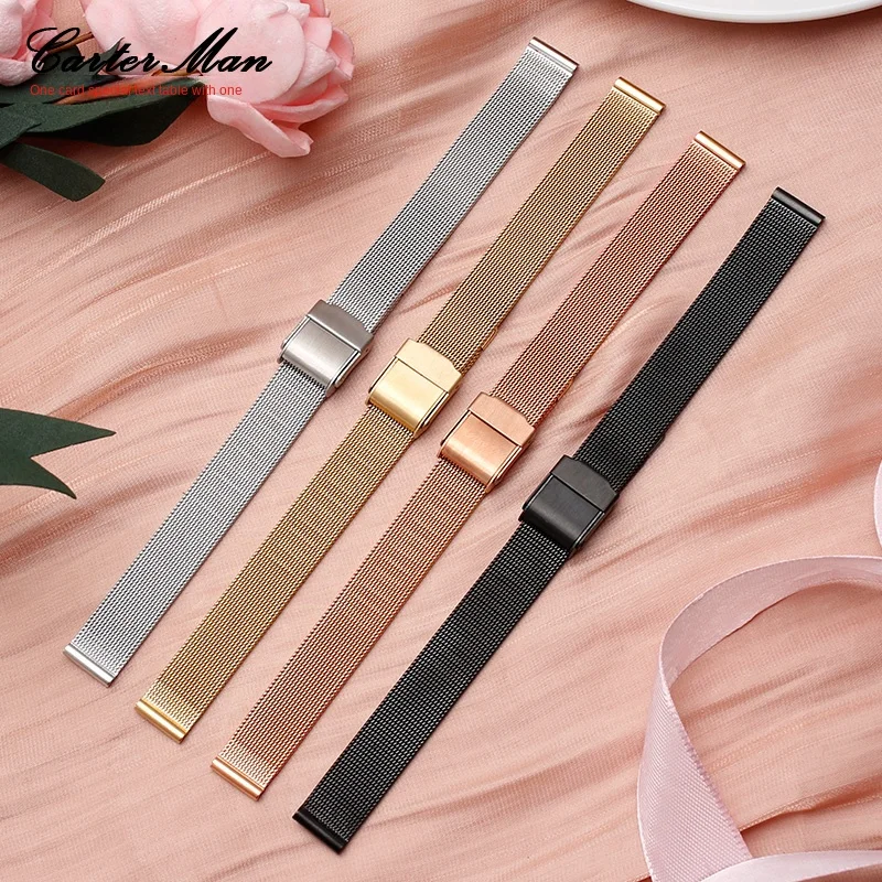 Stainless steel Milan strap for women's small size watch chain suitable for CK AJIDOU Juli ELLE6/8/10/12/14/16mm rose gold strap