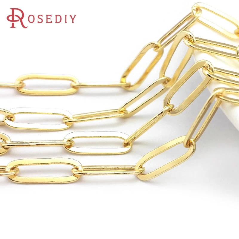18K Gold Color Chain Width 2.5MM 3MM 5MM Brass Long Oval Shape Necklace Chains Bracelets Chains Jewelry Making Supplies