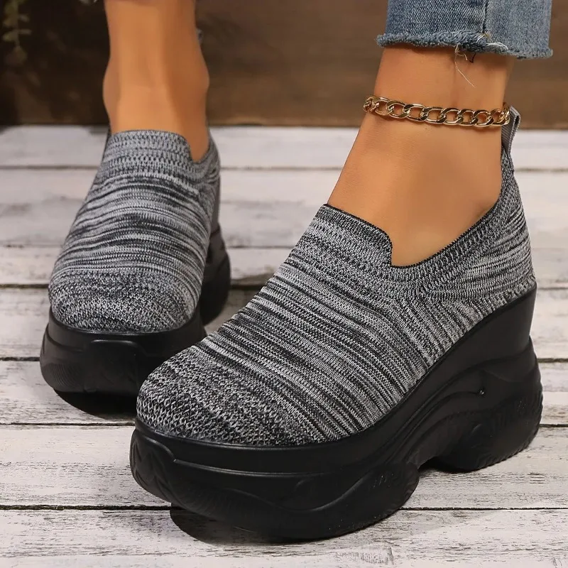 

High Quality Heightening Thick Sole Fashionable Women Shoes Autumn New Mesh Breathable Casual Slip-on Vulcanized Shoes for Women