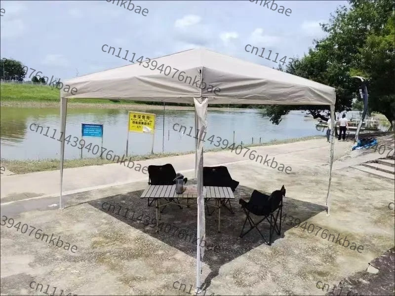 Four-Corner Folding Pop Up Gazebo Tent, 12kg Hollow Frame Rain & Sun Protection Awning with Surrounding Side Cloth