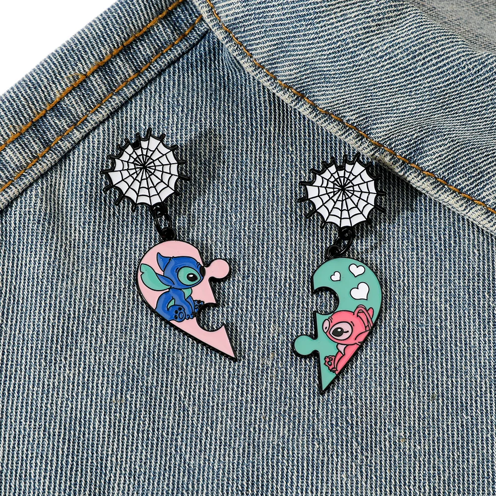 Disney Stitch Brooch Creative Personality Metal Badge Love Puzzle Shape Alloy Enamel Brooch Accessories Couple Bag Decoration