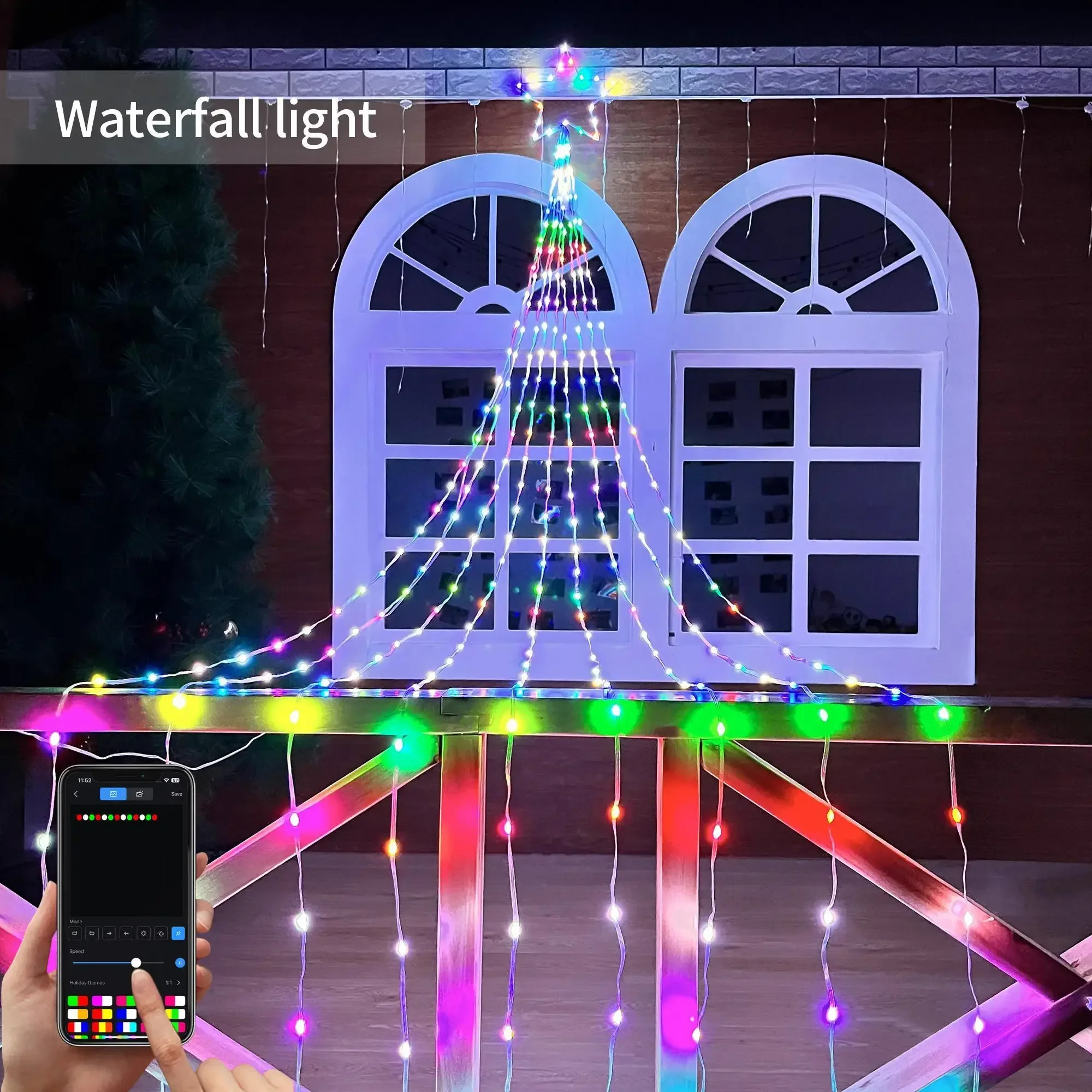 9pcs X 5M Led Star Topper DIY Waterfall Christmas Tree String Light RGBIC Smart APP Control Outdoor Waterfall Fairy Light String