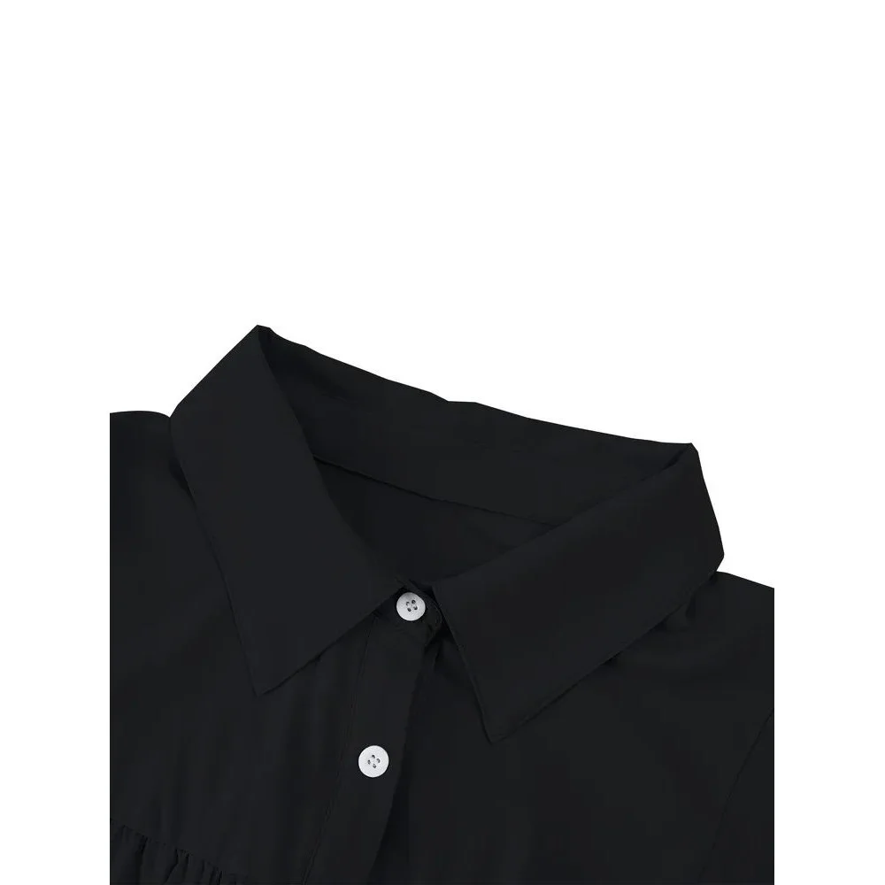 

plus Size Women's Front Open Button Lantern Sve irt Casual Cleanfit Sle Polypropylene ort Sve Thin Non-deformable