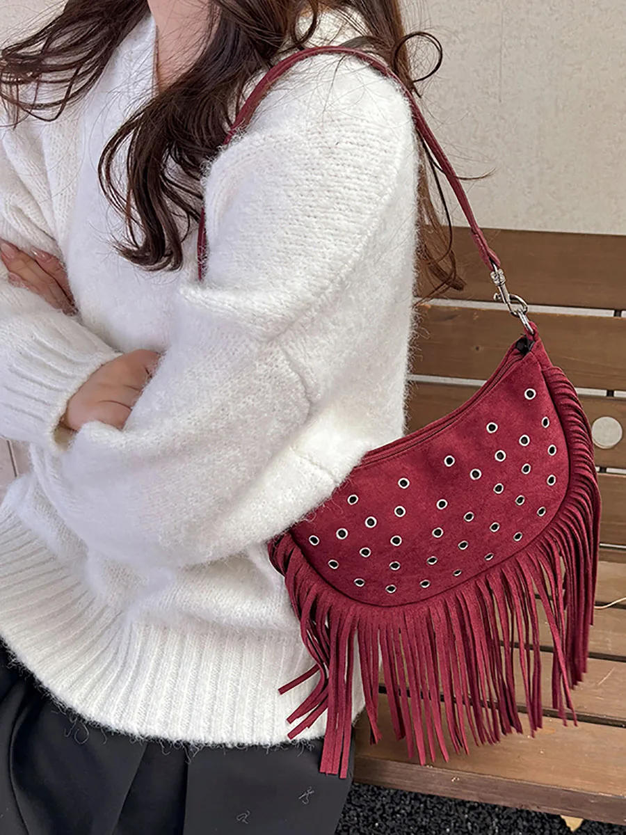 الصلبة شرابة حقيبة للسيدات 2025 الخريف الشتاء جديد البوهيمي نمط خمر برشام حقائب اليد سستة عالية الجودة حقيبة كروسبودي #2