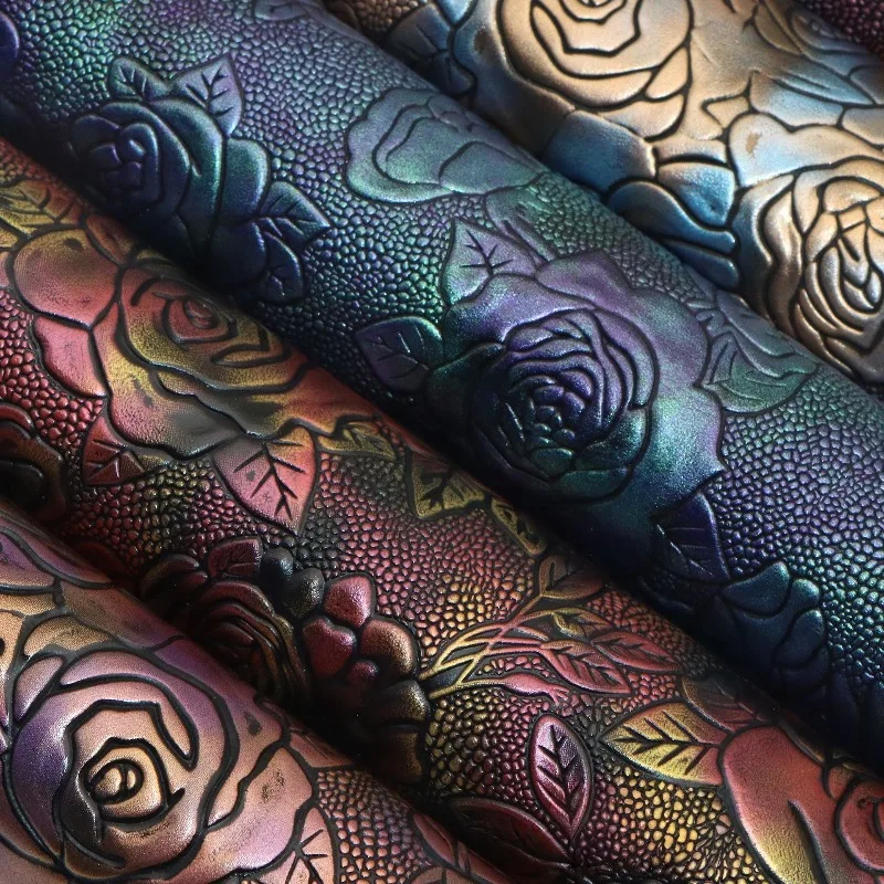 

Metal Color Retro Gradient Flower Leather Material Patch Non-adhesive Artificial Leather Handmade Sewing Wallets Bags Earrings